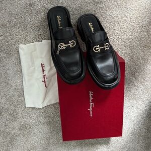 Salvatore Ferragamo Black Leather Slip-On Loafers size 9.5